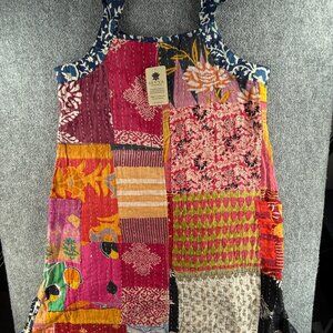 Sevya Kantha Reversible Sun Dress Women Colorful Handmade India Quilted One Size